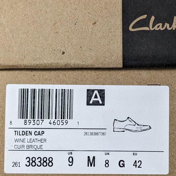 Clarks Tilden Cap Oxford, Wine Leather, Mens 9 M